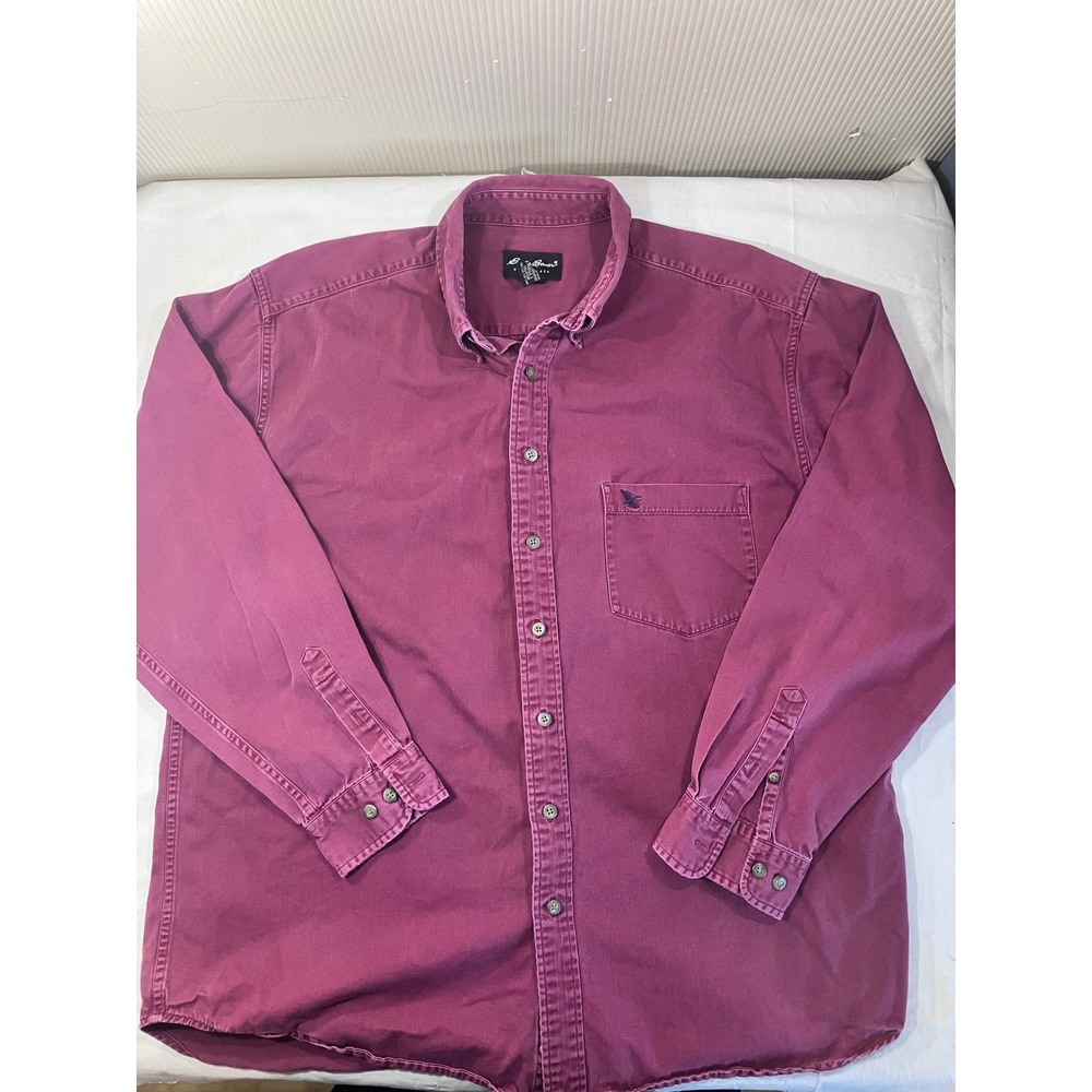 Eddie Bauer Mens XL Tall Maroon Long Sleeve Cotton Button Front Shirt Pocket